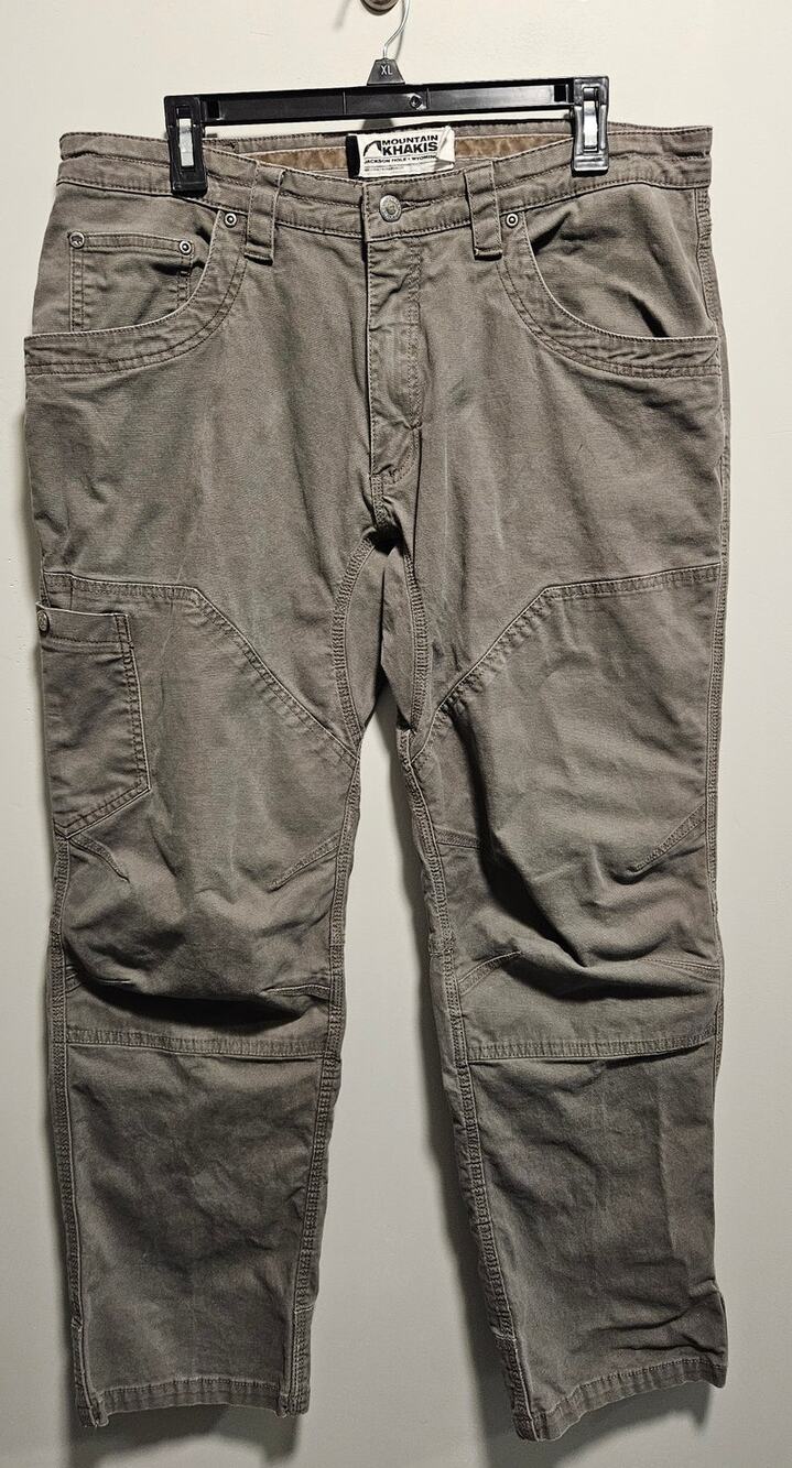 Men's Mountain Khakis MK Pants Gray 36x30 Reinforced Crotch and Leg Opening